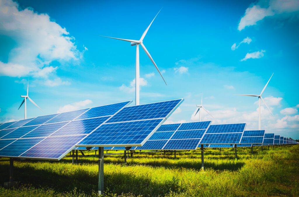 A wind and solar energy farm