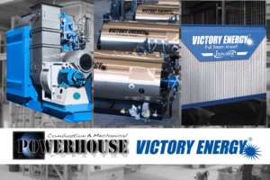 Industrial machinery and Victory Energy logos displayed.