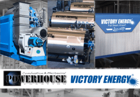 Industrial machinery and Victory Energy logos displayed.
