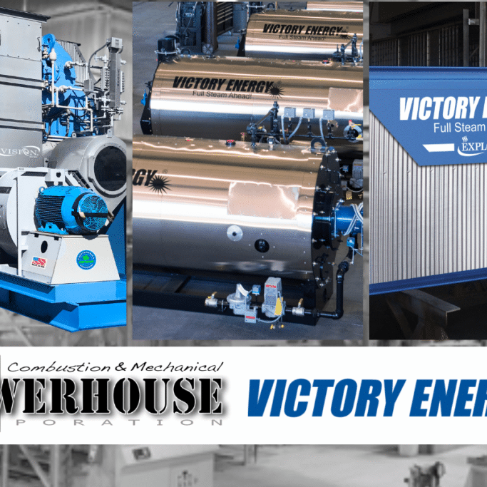 Industrial machinery and Victory Energy logos displayed.